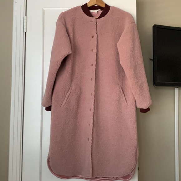 The GREAT. Sherpa knee length Bomber Jacket Dusty Rose - Picture 2 of 5